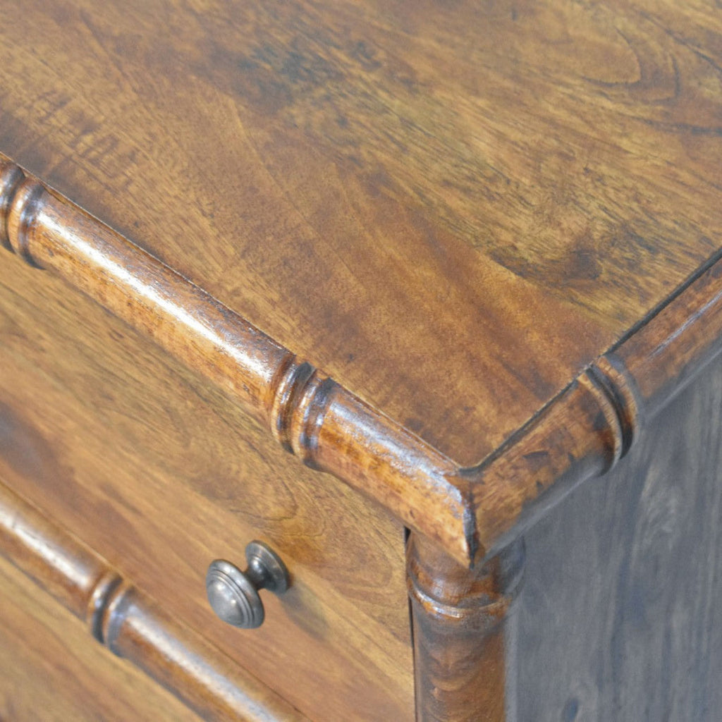 Bamboo-Inspired 3-Drawer Solid Mango Wood Chest – Chestnut Finish