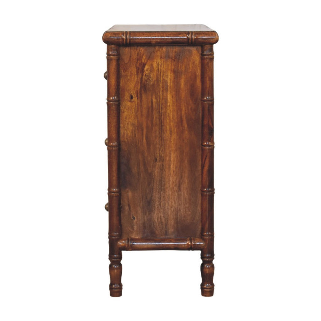 Bamboo-Inspired 3-Drawer Solid Mango Wood Chest – Chestnut Finish