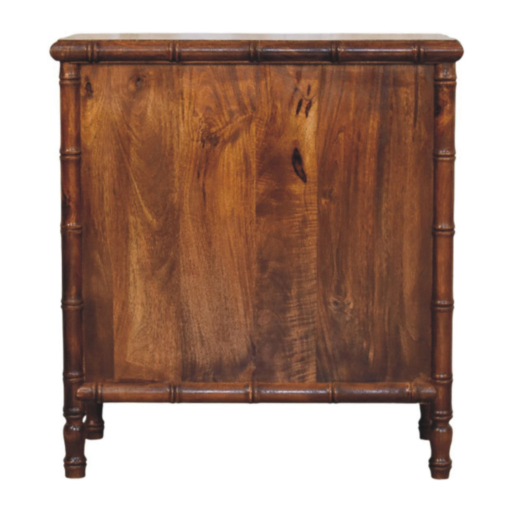 Bamboo-Inspired 3-Drawer Solid Mango Wood Chest – Chestnut Finish