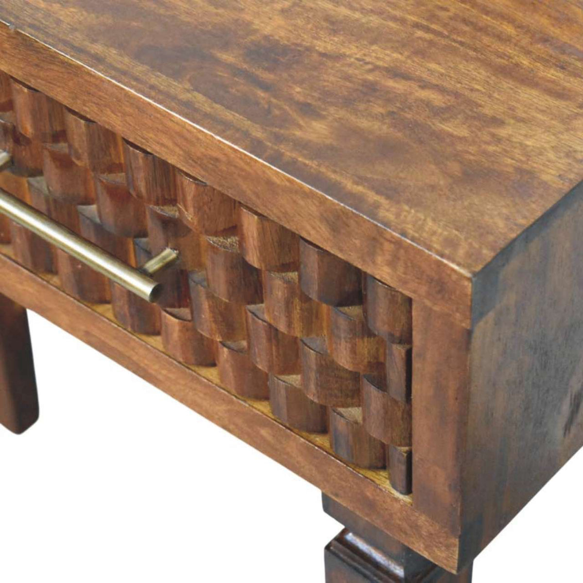 Cadiz Textured Solid Mango Wood Console Table – Chestnut Finish