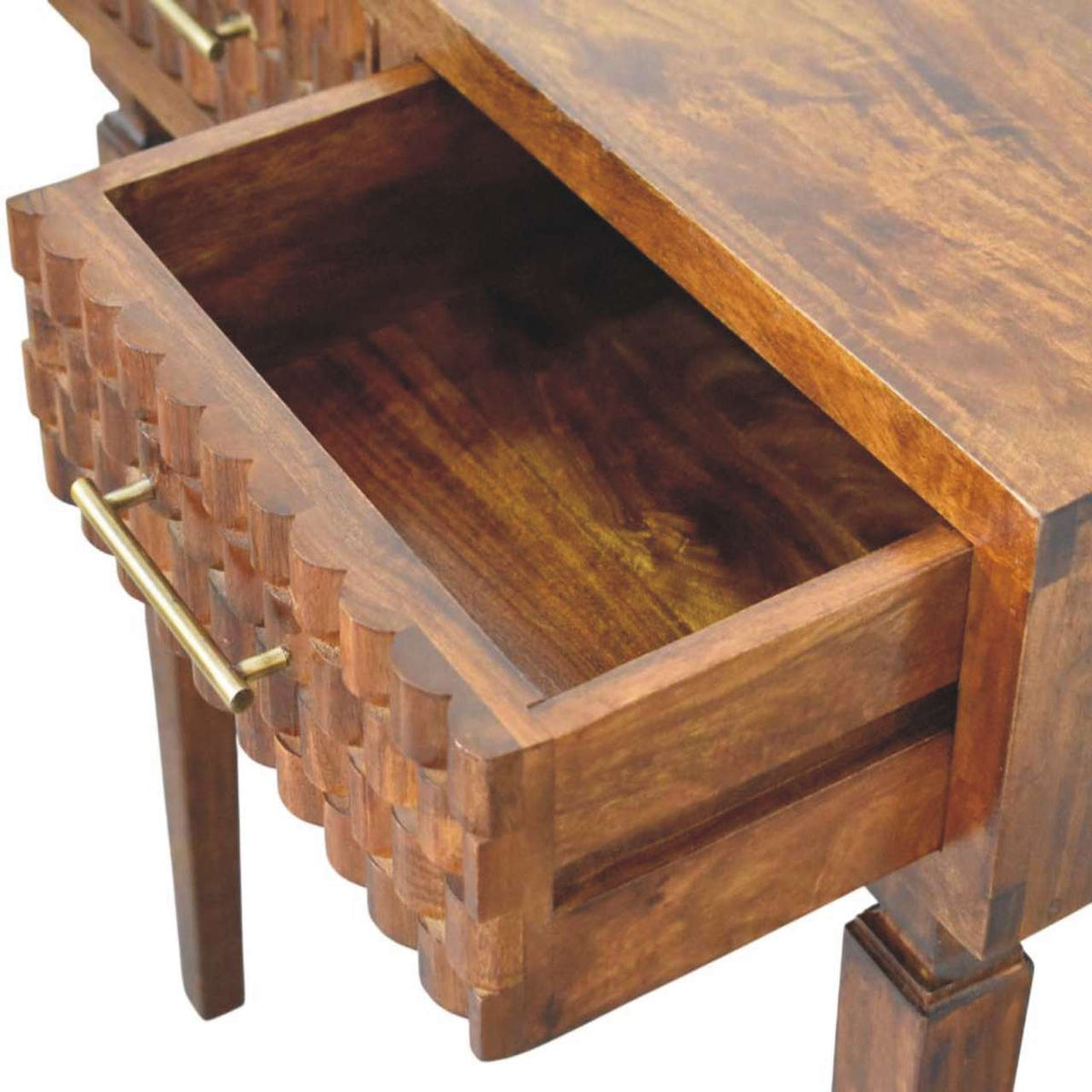 Cadiz Textured Solid Mango Wood Console Table – Chestnut Finish