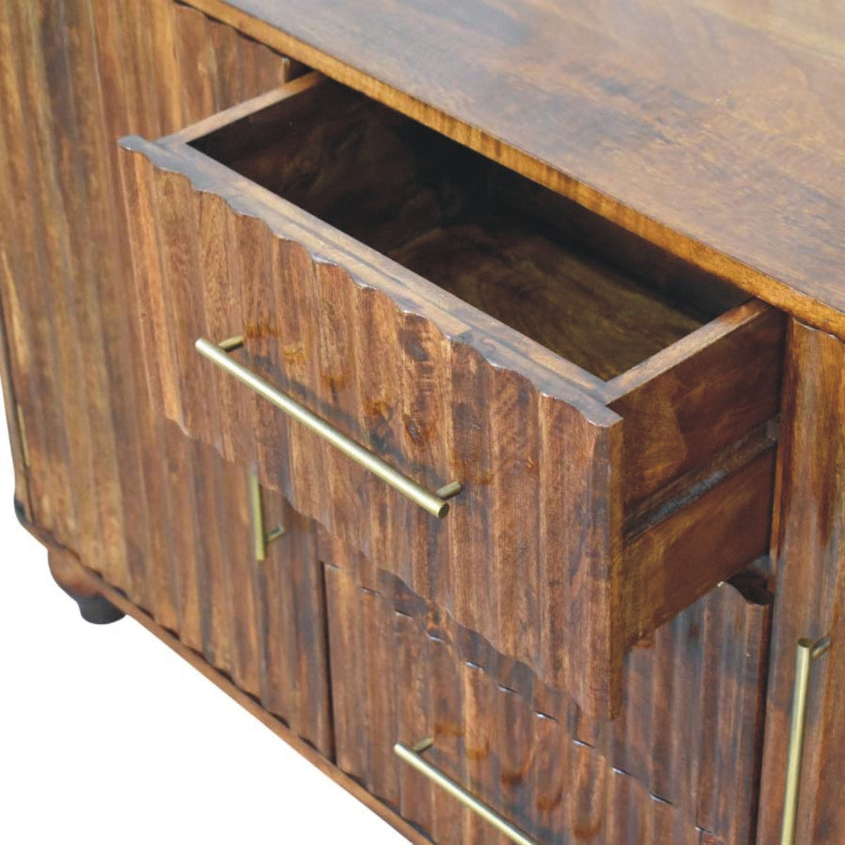 Curve Solid Mango Wood Sideboard – Chestnut Finish