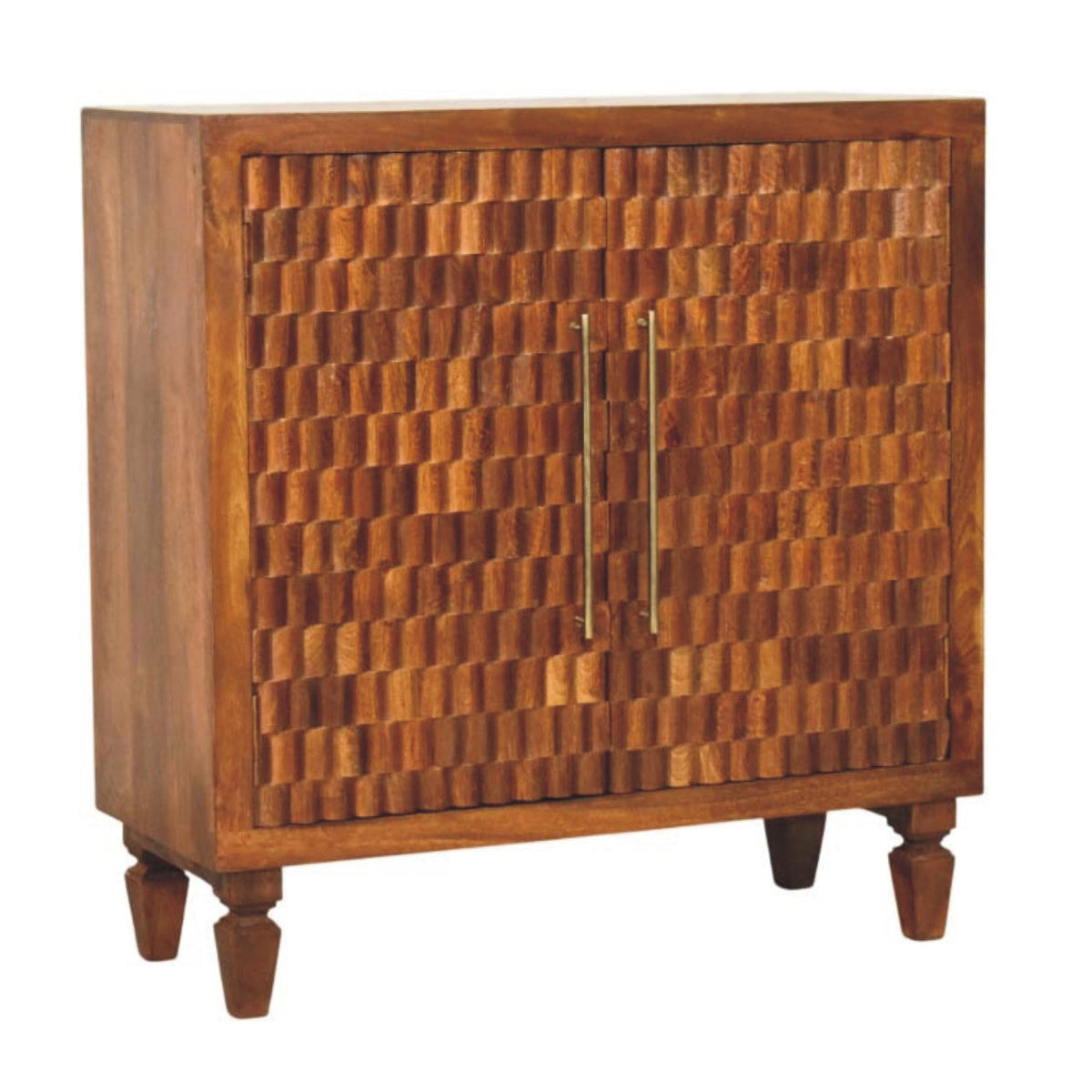 Cadiz Carved Solid Mango Wood Cabinet – Chestnut Finish
