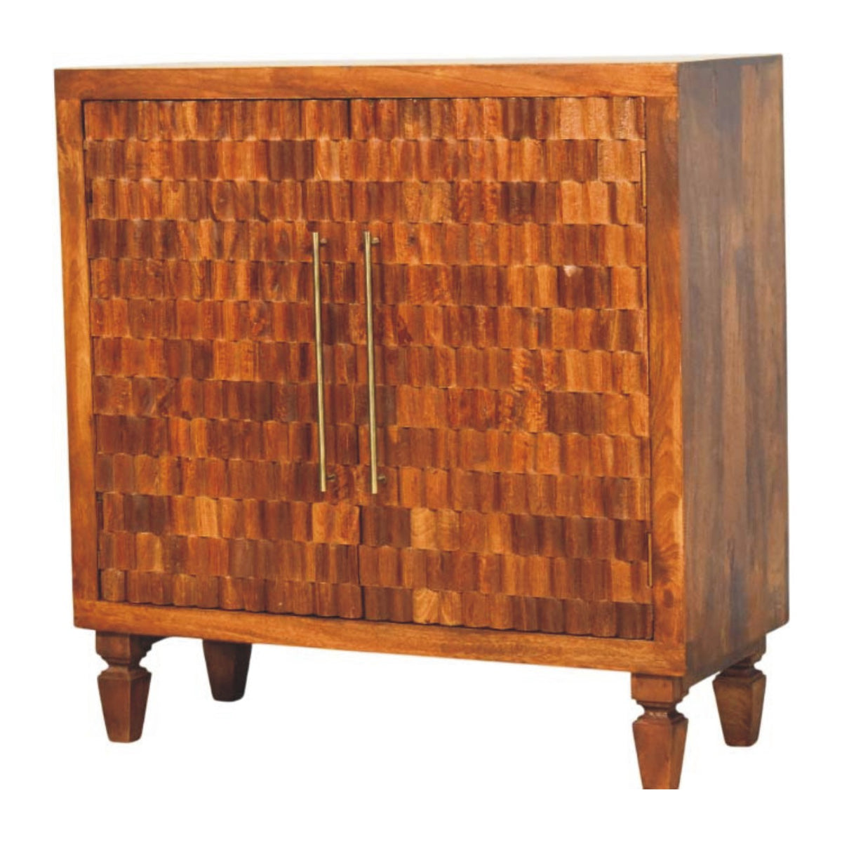 Cadiz Carved Solid Mango Wood Cabinet – Chestnut Finish