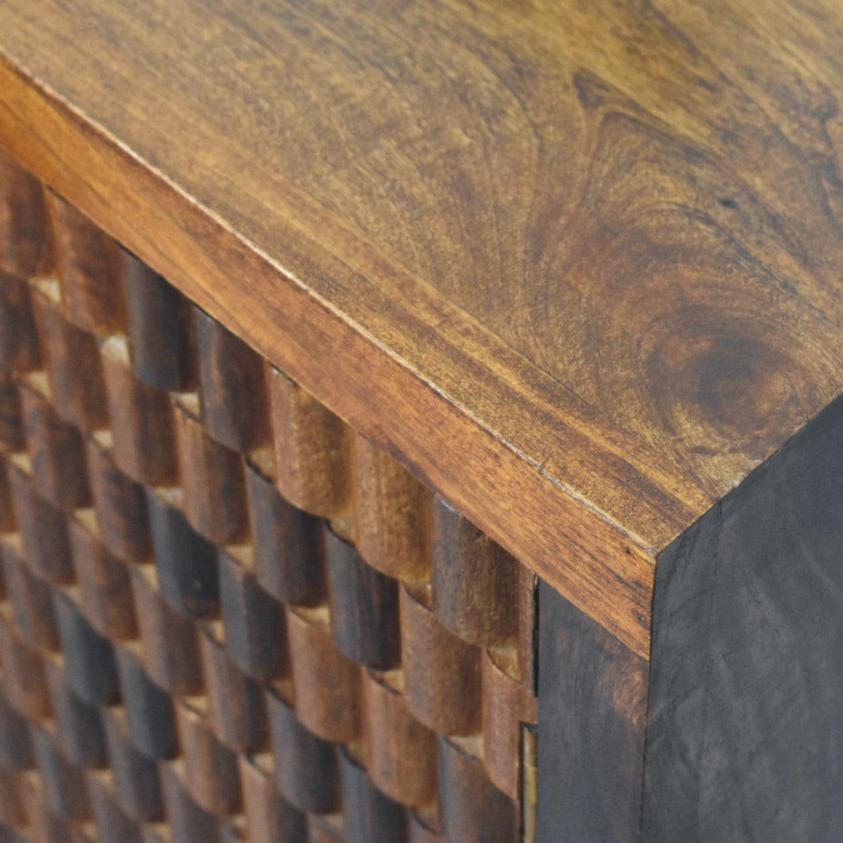 Cadiz Carved Solid Mango Wood Cabinet – Chestnut Finish