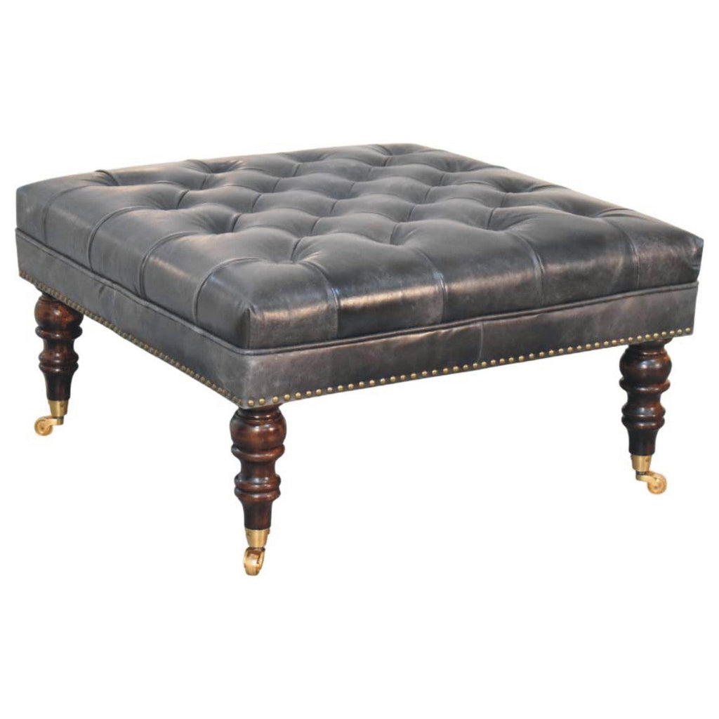 Black Leather Upholstered Ottoman