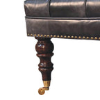 Black Leather Upholstered Ottoman