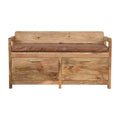 Storage Bench with Brown Leather Seat – Oak-Ish Finish