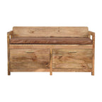 Storage Bench with Brown Leather Seat – Oak-Ish Finish