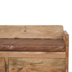 Storage Bench with Brown Leather Seat – Oak-Ish Finish