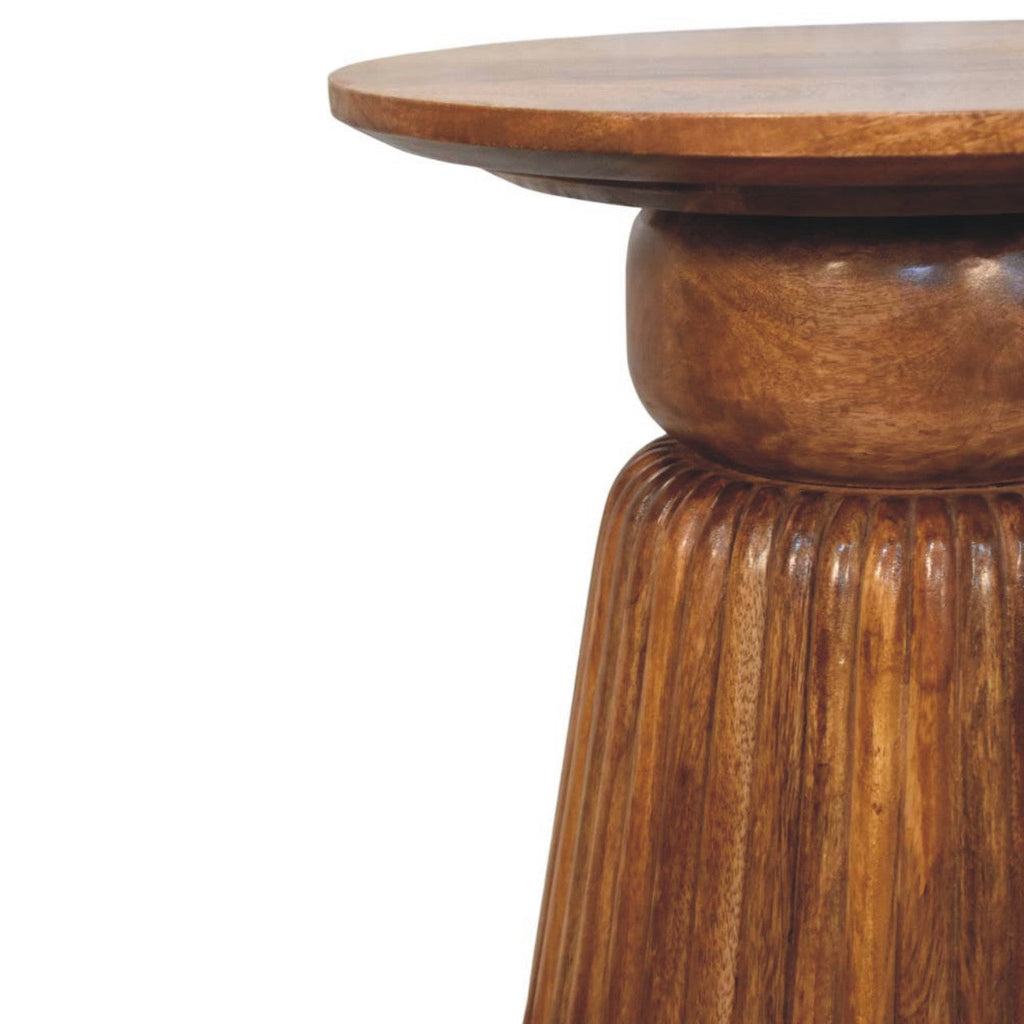 Round Solid Mango Wood Side Table – Amber Oak Finish