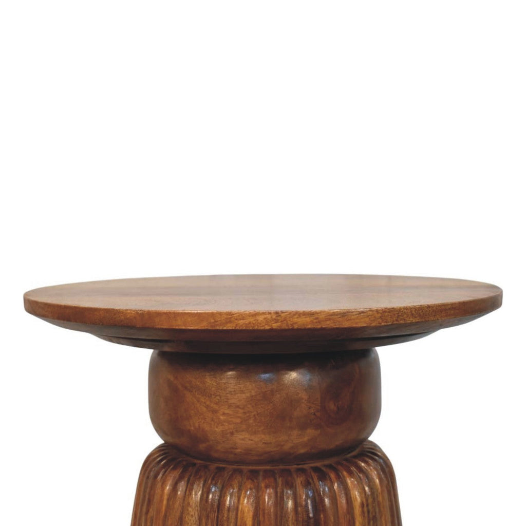 Round Solid Mango Wood Side Table – Amber Oak Finish