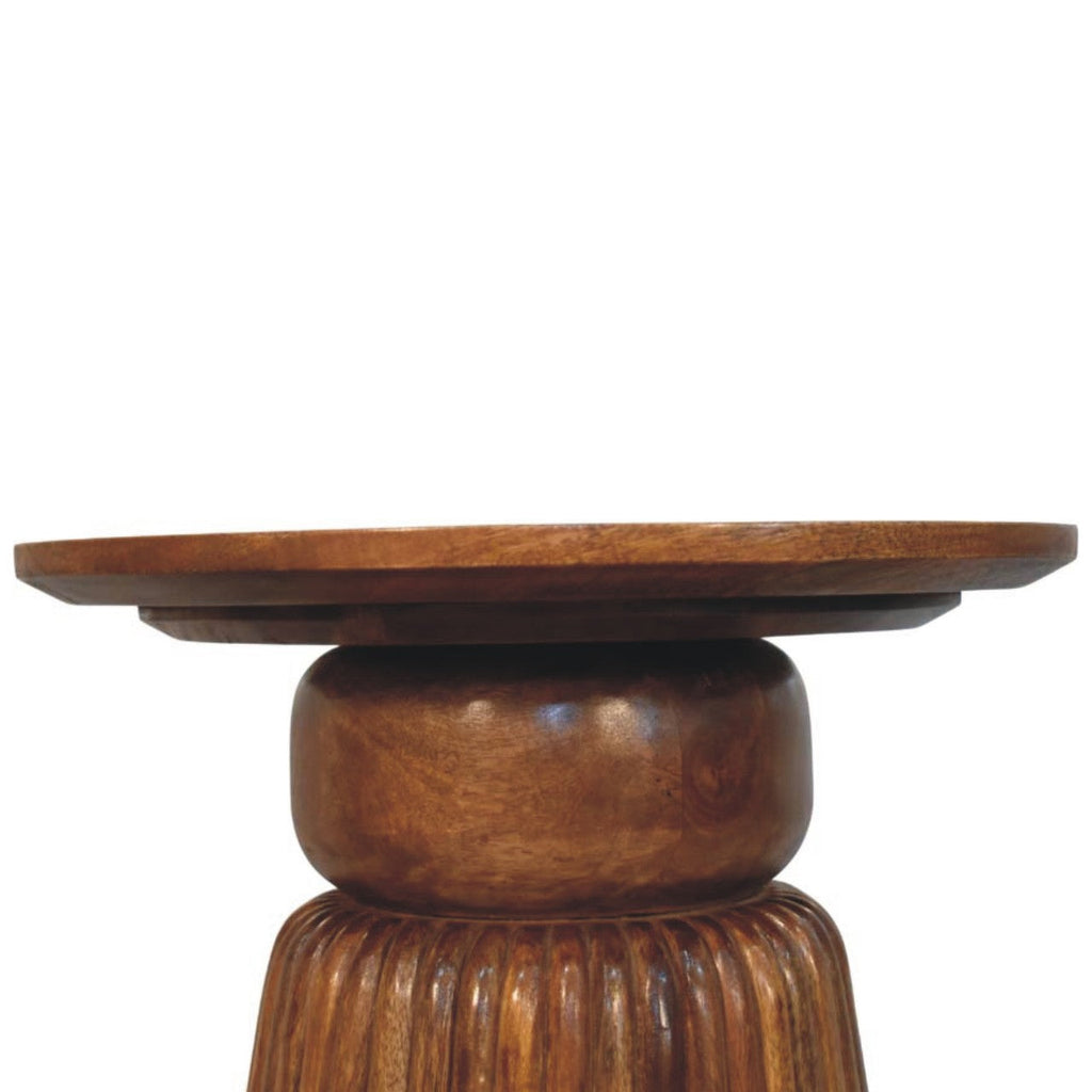 Round Solid Mango Wood Side Table – Amber Oak Finish