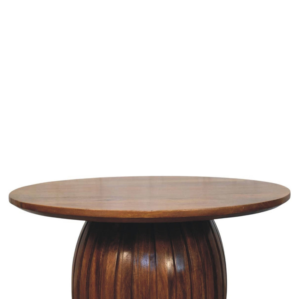 Round Fluted Solid Mango Wood Coffee Table – Amber Oak Finish