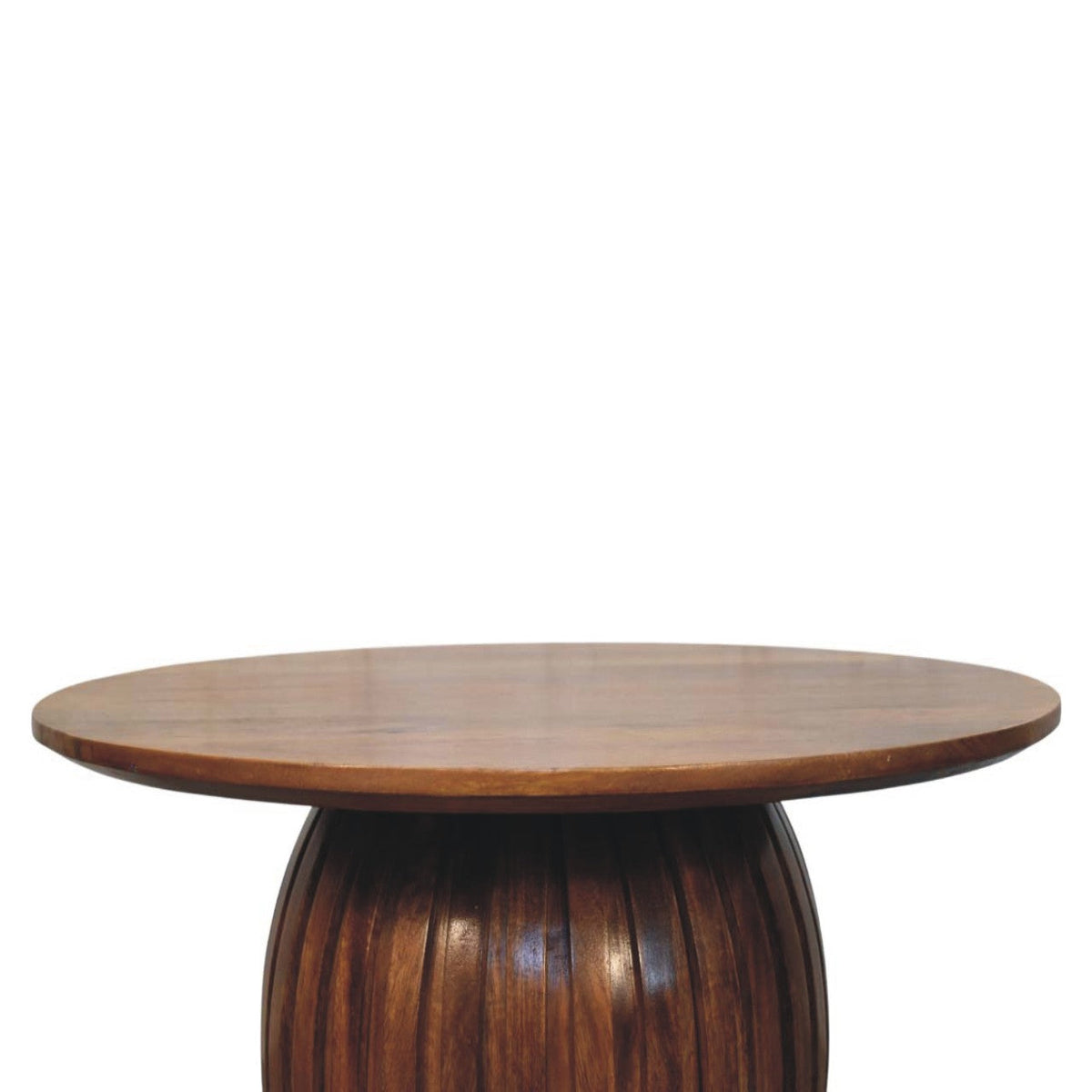 Round Fluted Solid Mango Wood Coffee Table – Amber Oak Finish