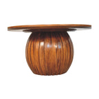 Round Fluted Solid Mango Wood Coffee Table – Amber Oak Finish