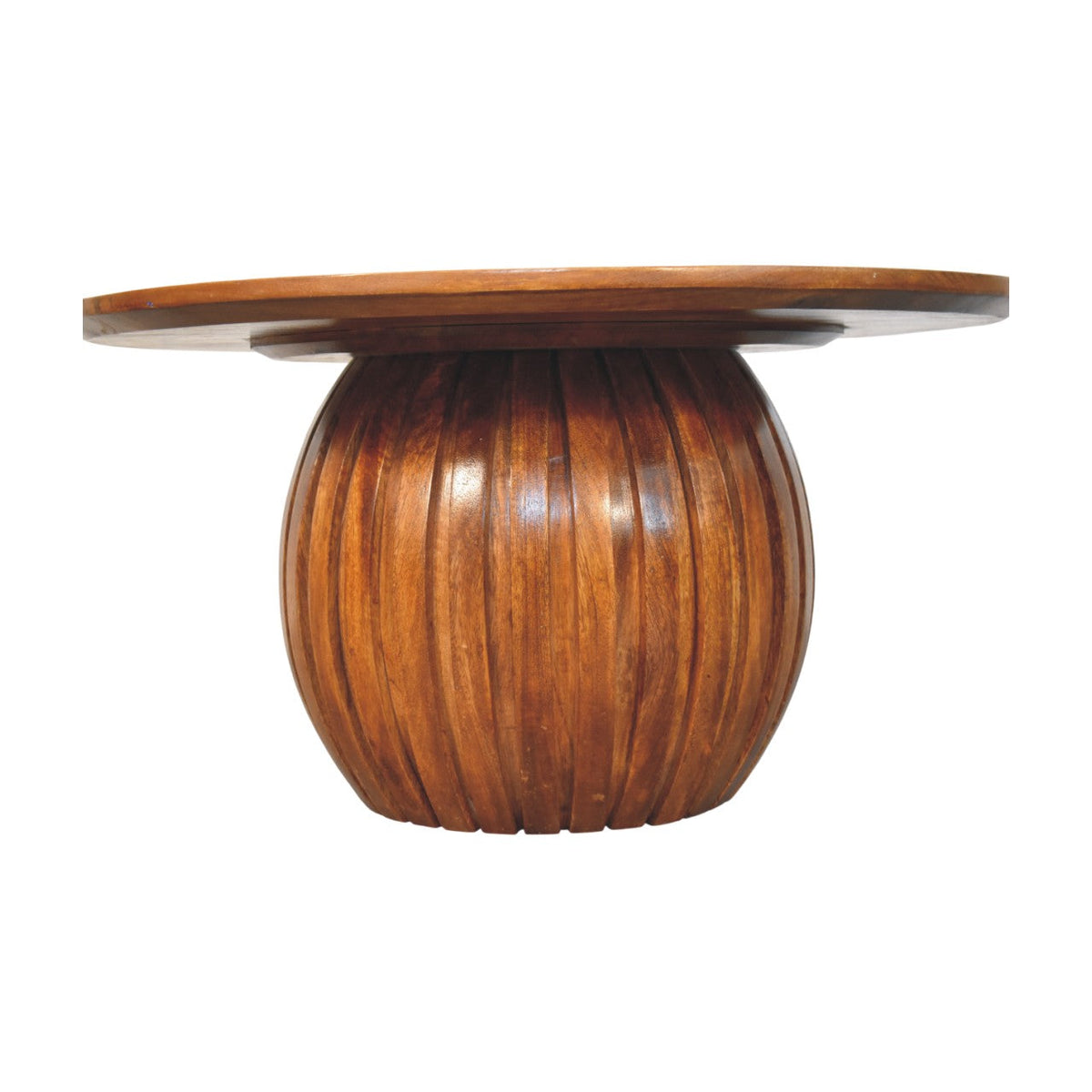 Round Fluted Solid Mango Wood Coffee Table – Amber Oak Finish