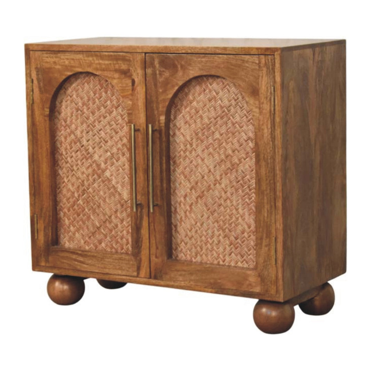 Arched Rattan Two-Door Solid Mango Wood Sideboard – Golden Teak Finish