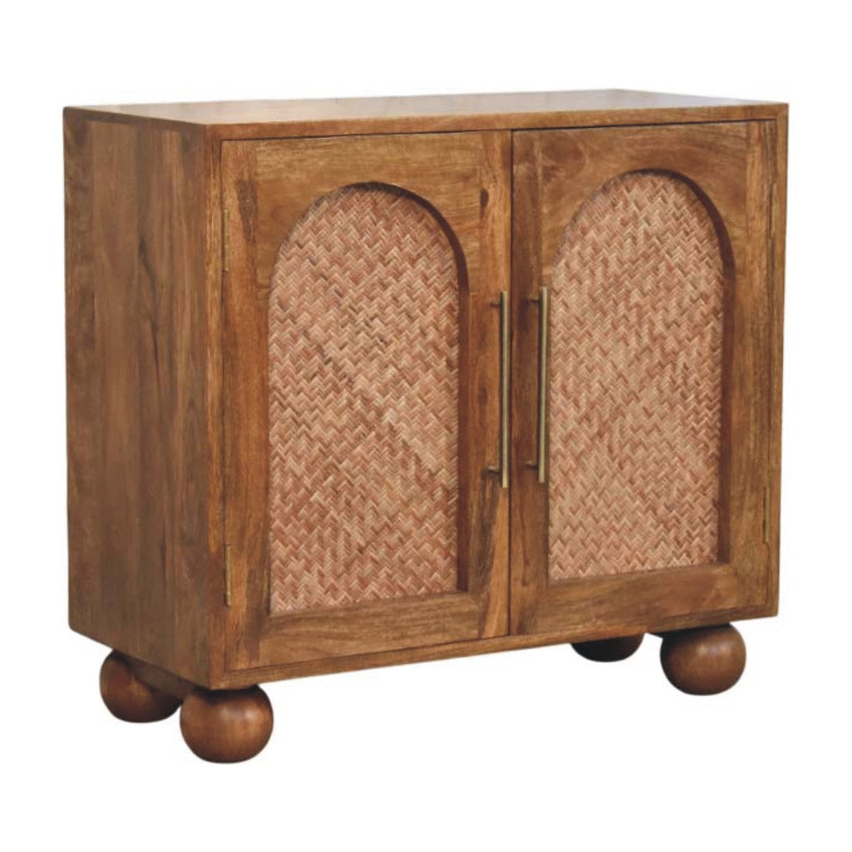 Arched Rattan Two-Door Solid Mango Wood Sideboard – Golden Teak Finish