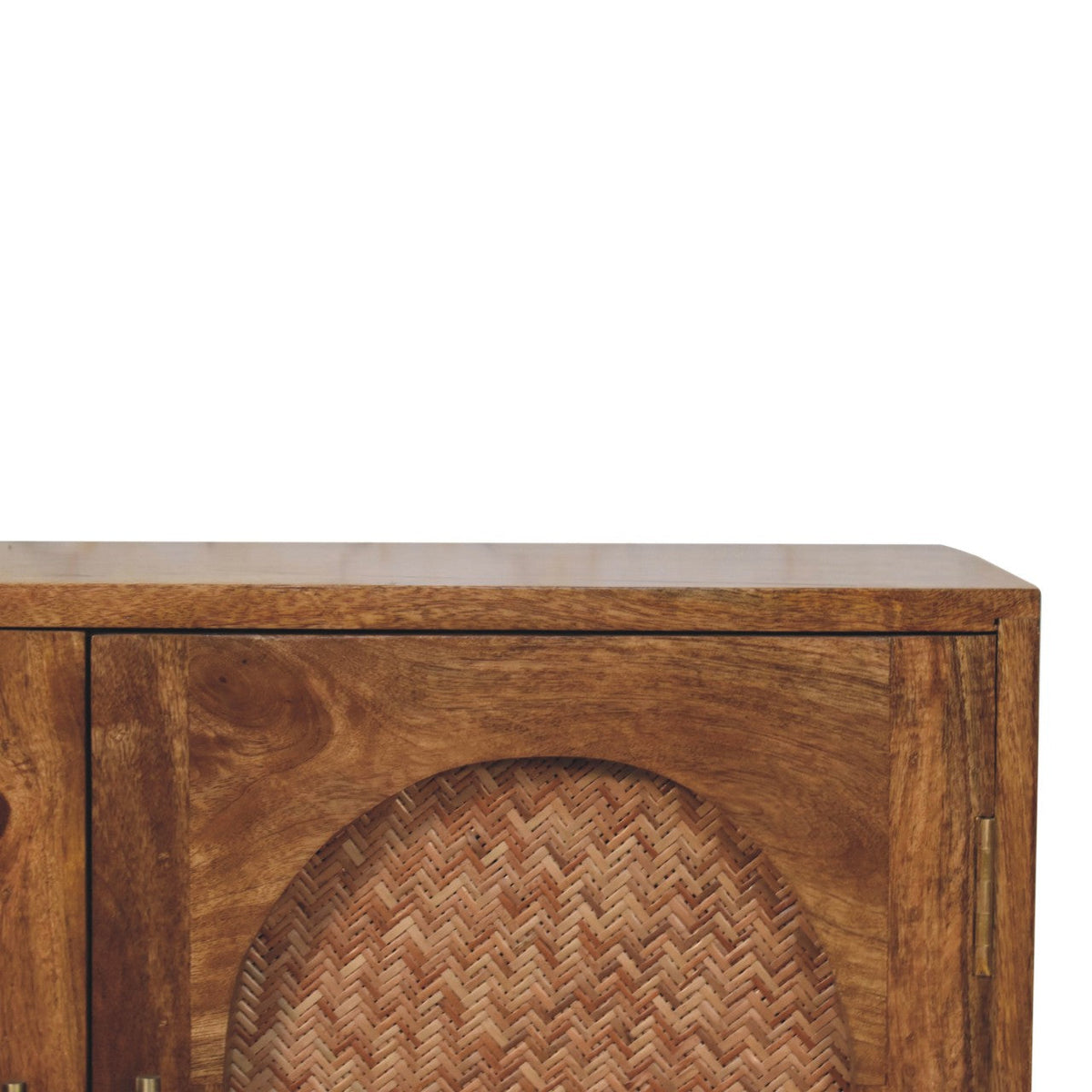 Arched Rattan Two-Door Solid Mango Wood Sideboard – Golden Teak Finish