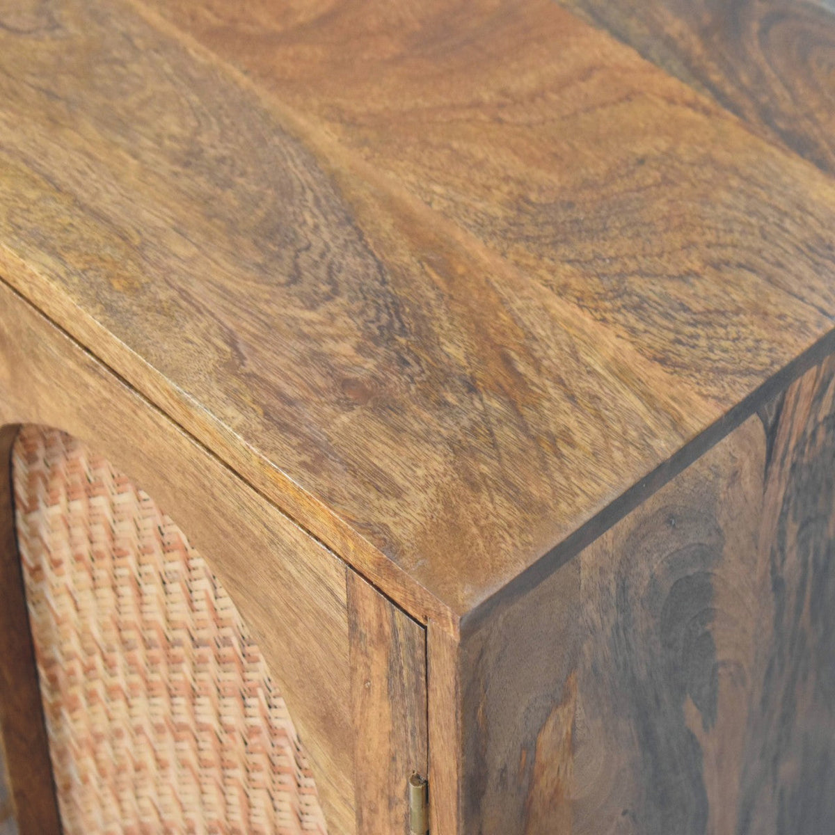 Arched Rattan Two-Door Solid Mango Wood Sideboard – Golden Teak Finish