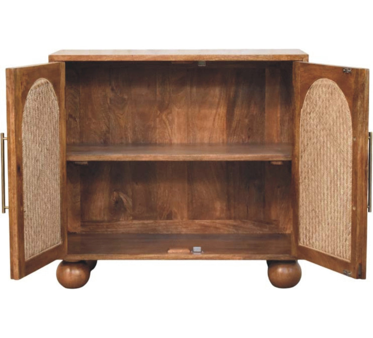 Arched Rattan Two-Door Solid Mango Wood Sideboard – Golden Teak Finish