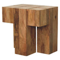 Travertine Top Block Solid Mango Wood Side Table – Oak-Ish Finish
