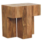 Travertine Top Block Solid Mango Wood Side Table – Oak-Ish Finish
