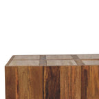 Travertine Top Block Solid Mango Wood Side Table – Oak-Ish Finish