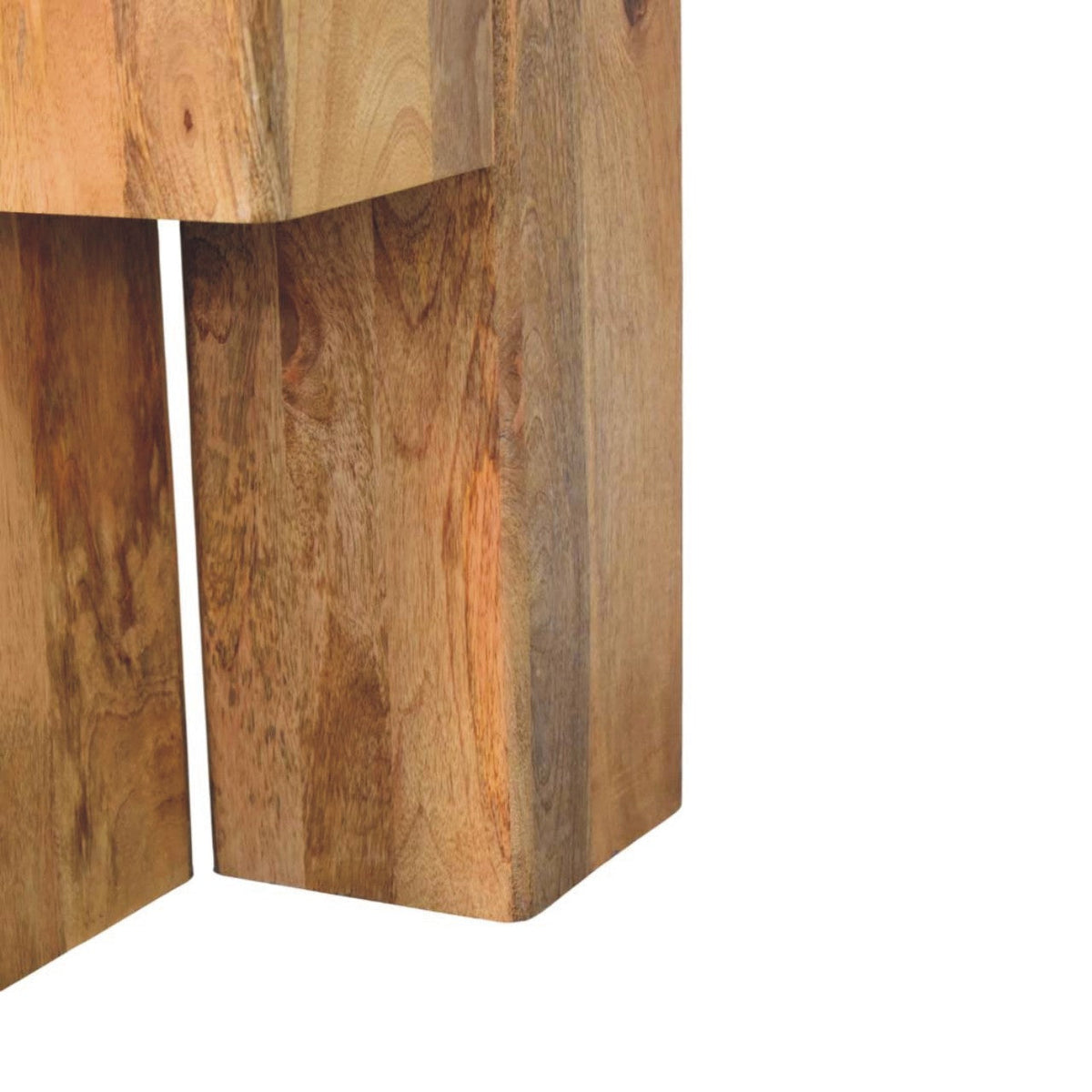 Travertine Top Block Solid Mango Wood Side Table – Oak-Ish Finish