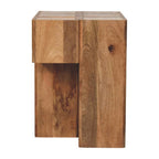 Travertine Top Block Solid Mango Wood Side Table – Oak-Ish Finish