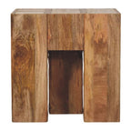 Travertine Top Block Solid Mango Wood Side Table – Oak-Ish Finish