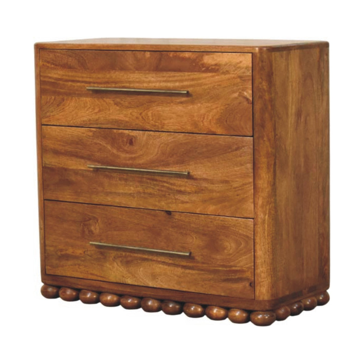 Bola Three Drawer Solid Mango Wood Chest – Amber Oak Finish