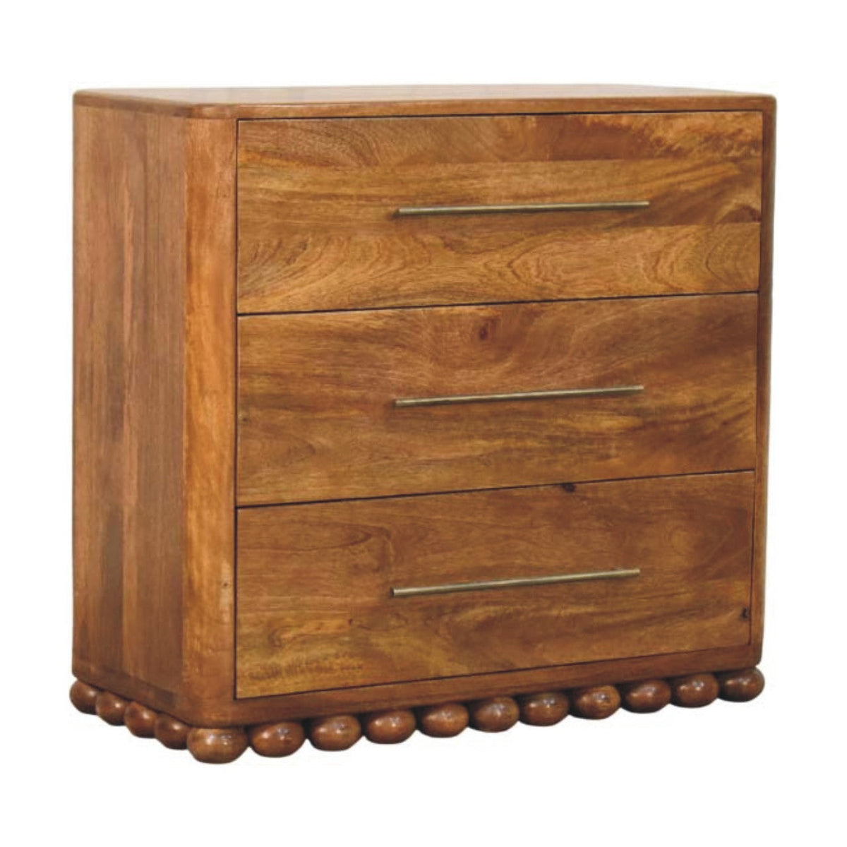 Bola Three Drawer Solid Mango Wood Chest – Amber Oak Finish