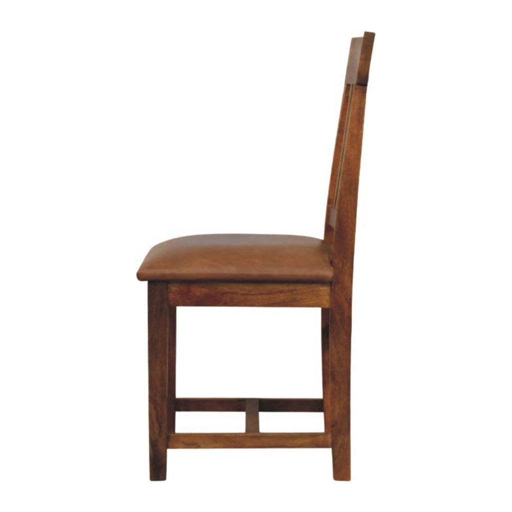 Leather Slatted Dining Chair – Amber Oak Finish