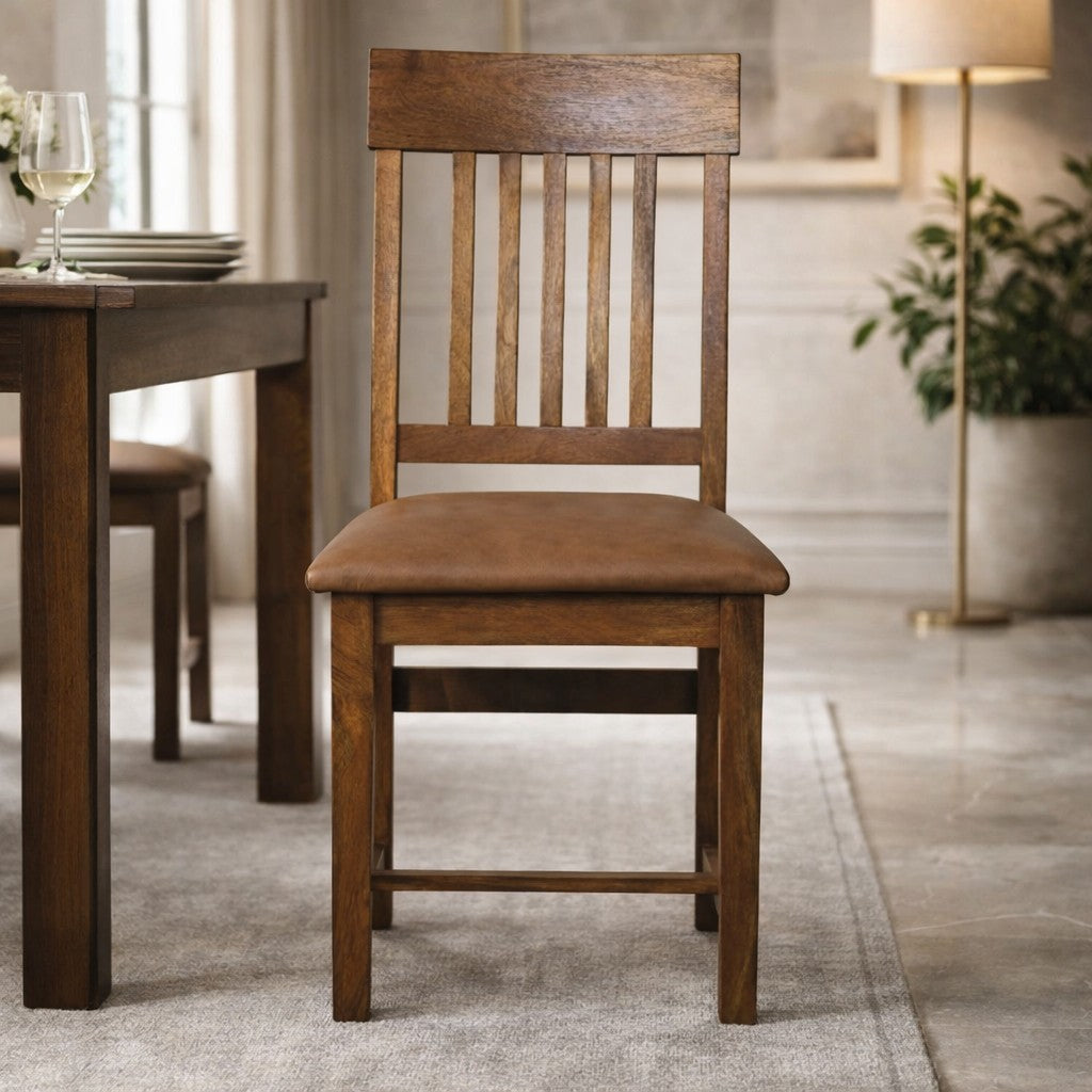 Leather Slatted Dining Chair – Amber Oak Finish