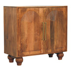 Arco Groove-Carved Solid Mango Wood Cabinet – Golden Teak Finish
