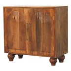 Arco Groove-Carved Solid Mango Wood Cabinet – Golden Teak Finish