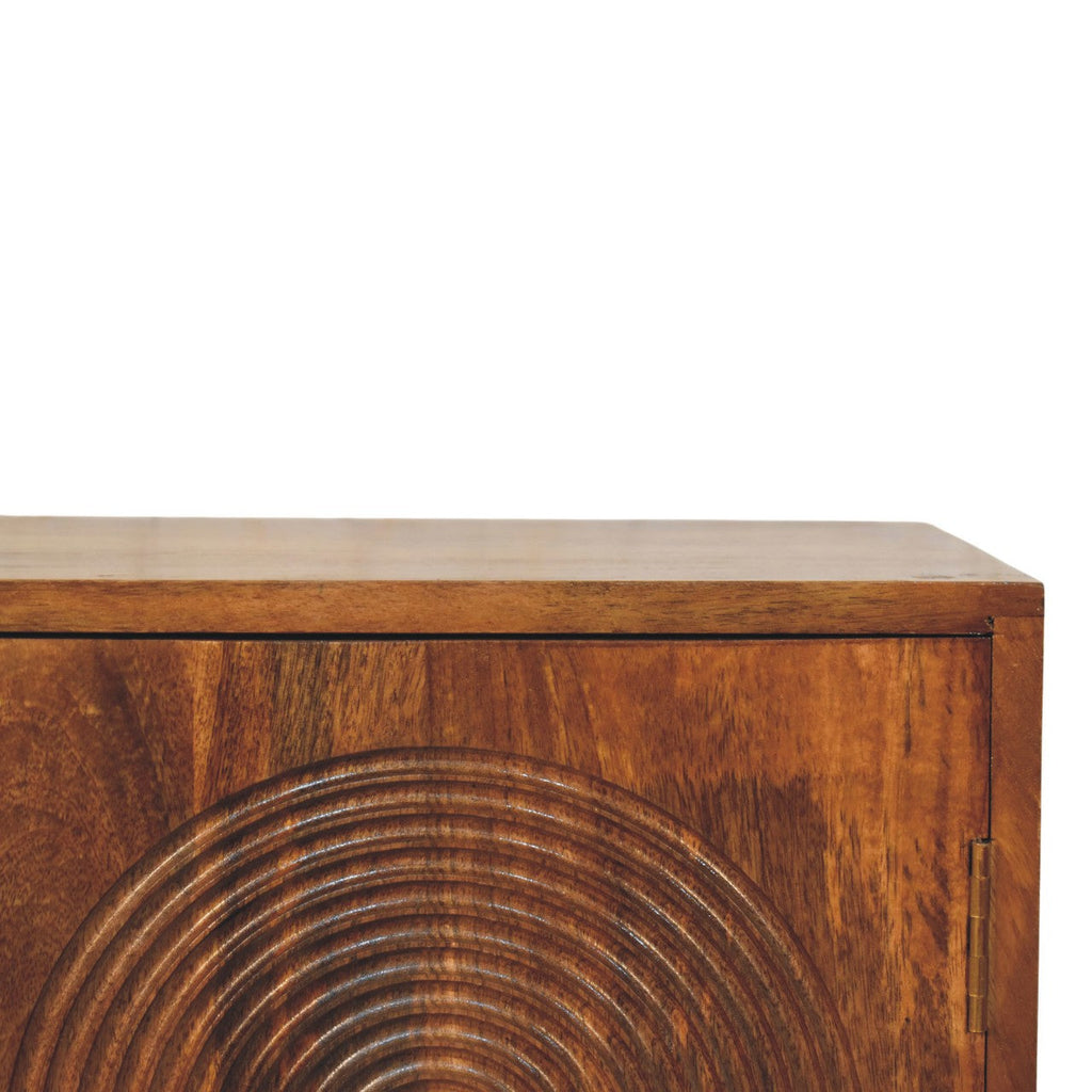 Arco Groove-Carved Solid Mango Wood Cabinet – Golden Teak Finish