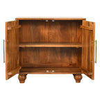 Arco Groove-Carved Solid Mango Wood Cabinet – Golden Teak Finish