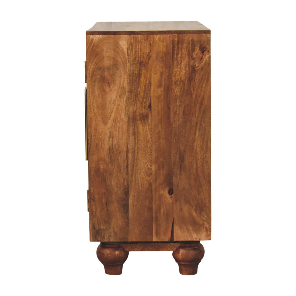 Arco Groove-Carved Solid Mango Wood Cabinet – Golden Teak Finish