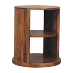 Ventura Round Open-Shelf Solid Mango Wood Side Table – Golden Teak Finish