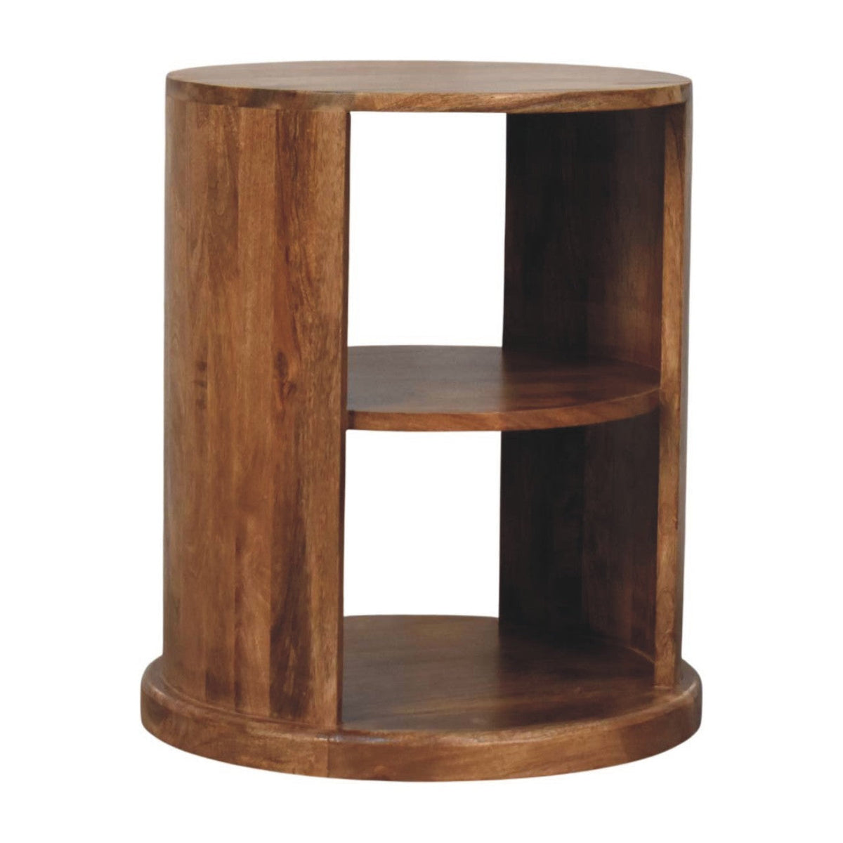 Ventura Round Open-Shelf Solid Mango Wood Side Table – Golden Teak Finish