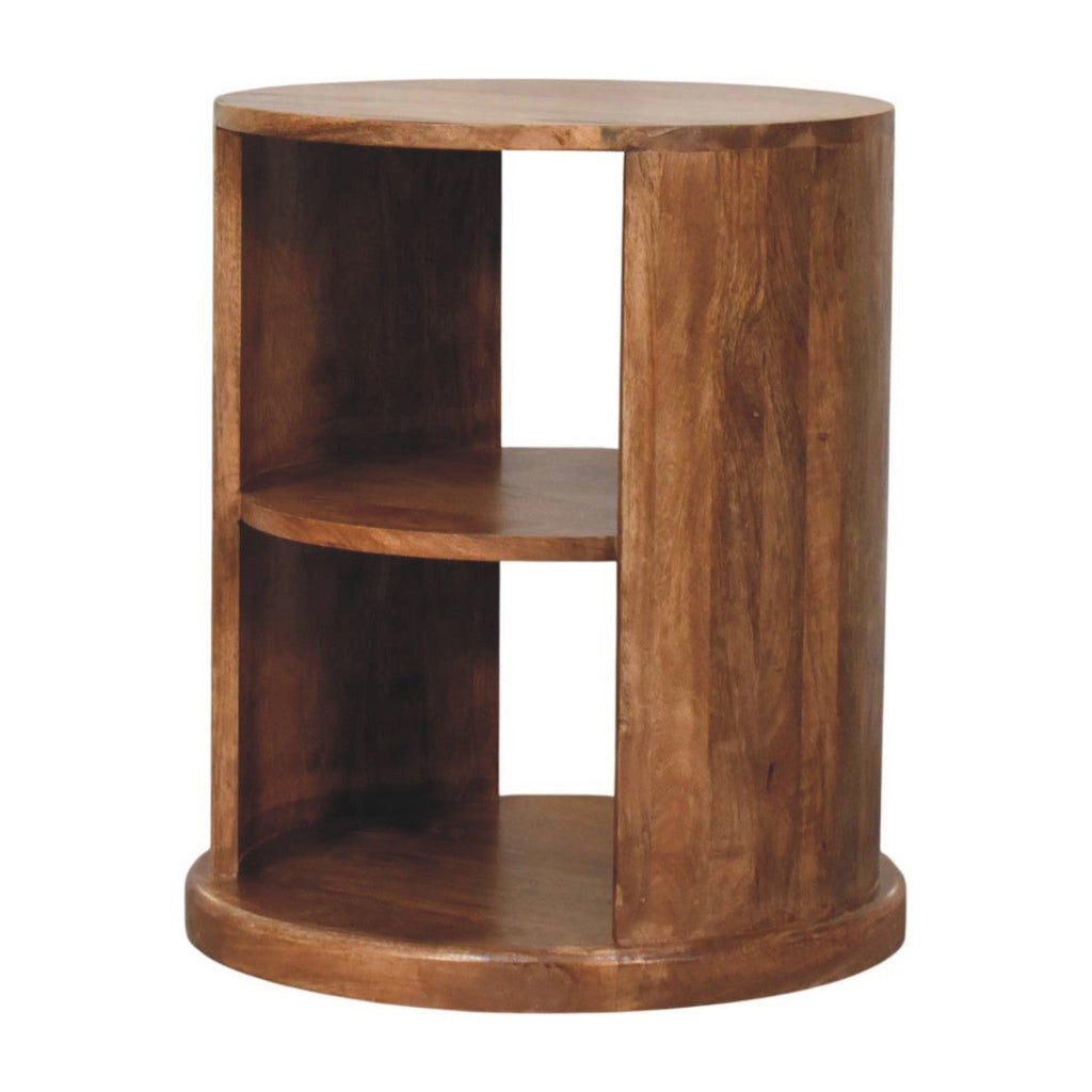 Ventura Round Open-Shelf Solid Mango Wood Side Table – Golden Teak Finish