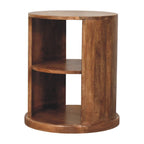 Ventura Round Open-Shelf Solid Mango Wood Side Table – Golden Teak Finish