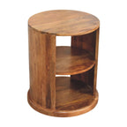 Ventura Round Open-Shelf Solid Mango Wood Side Table – Golden Teak Finish