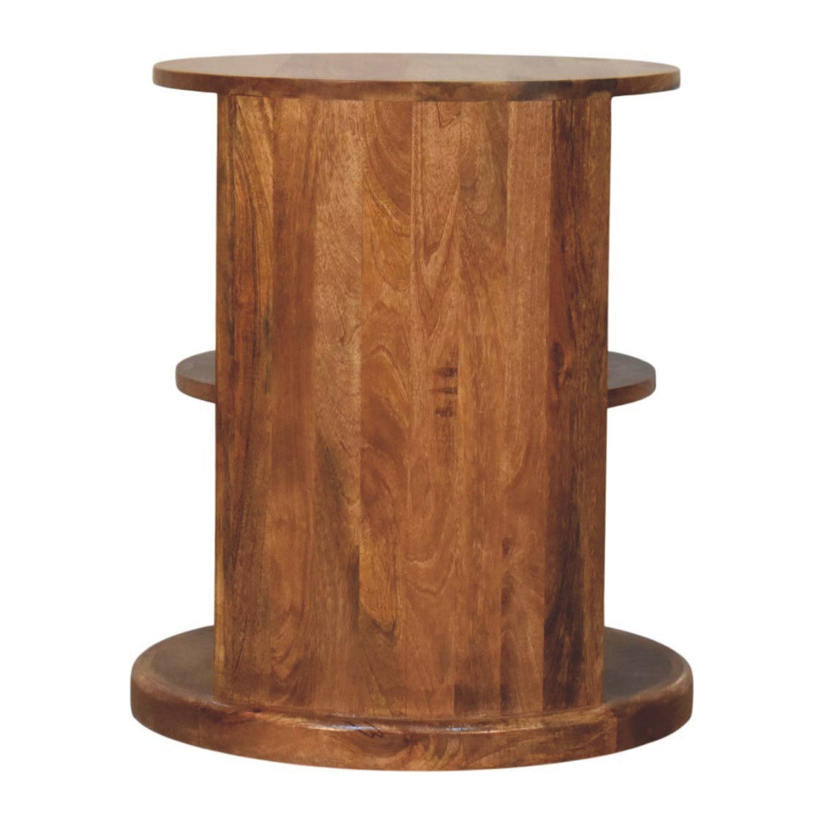 Ventura Round Open-Shelf Solid Mango Wood Side Table – Golden Teak Finish