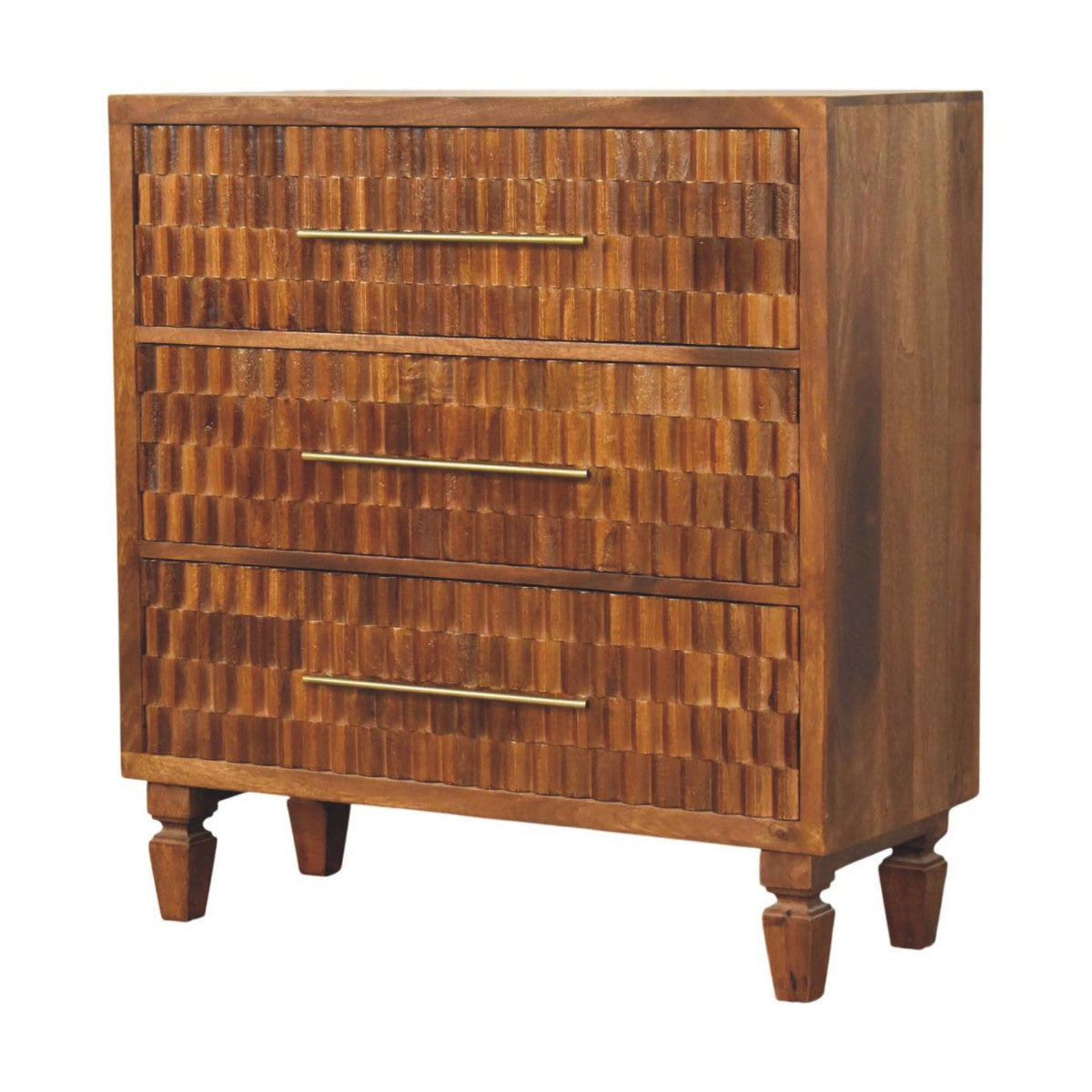 Cadiz Carved Solid Mango Wood Chest – Chestnut Finish