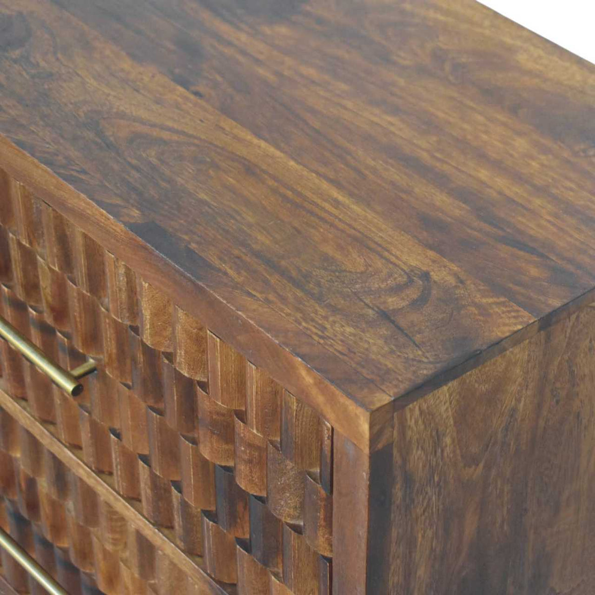 Cadiz Carved Solid Mango Wood Chest – Chestnut Finish