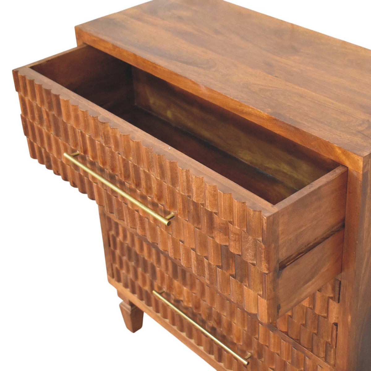 Cadiz Carved Solid Mango Wood Chest – Chestnut Finish